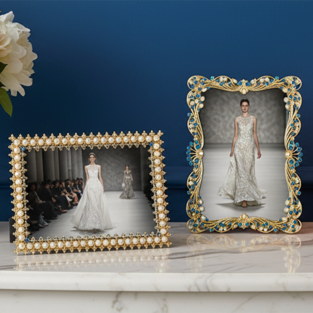 Audrey Picture Frame with Capri Blue Stones & White Freshwater Pearls