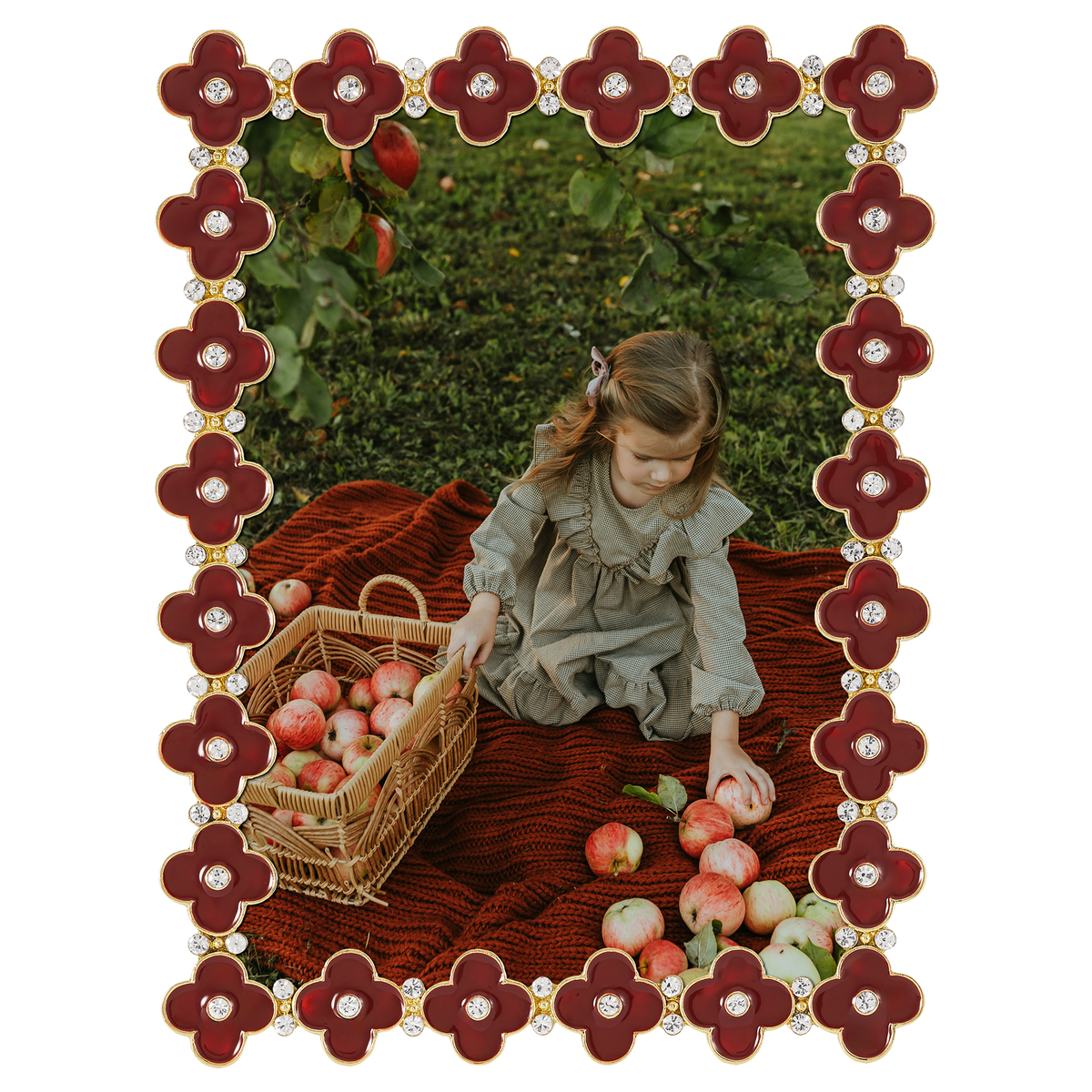 Crimson Enamel Clover 5" x 7" Picture Frame, Gold