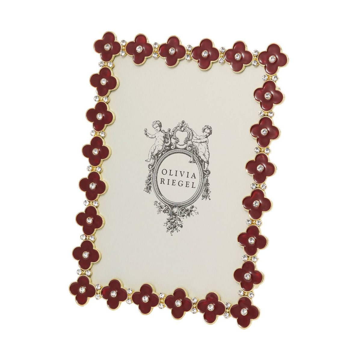 Crimson Enamel Clover 5" x 7" Picture Frame, Gold