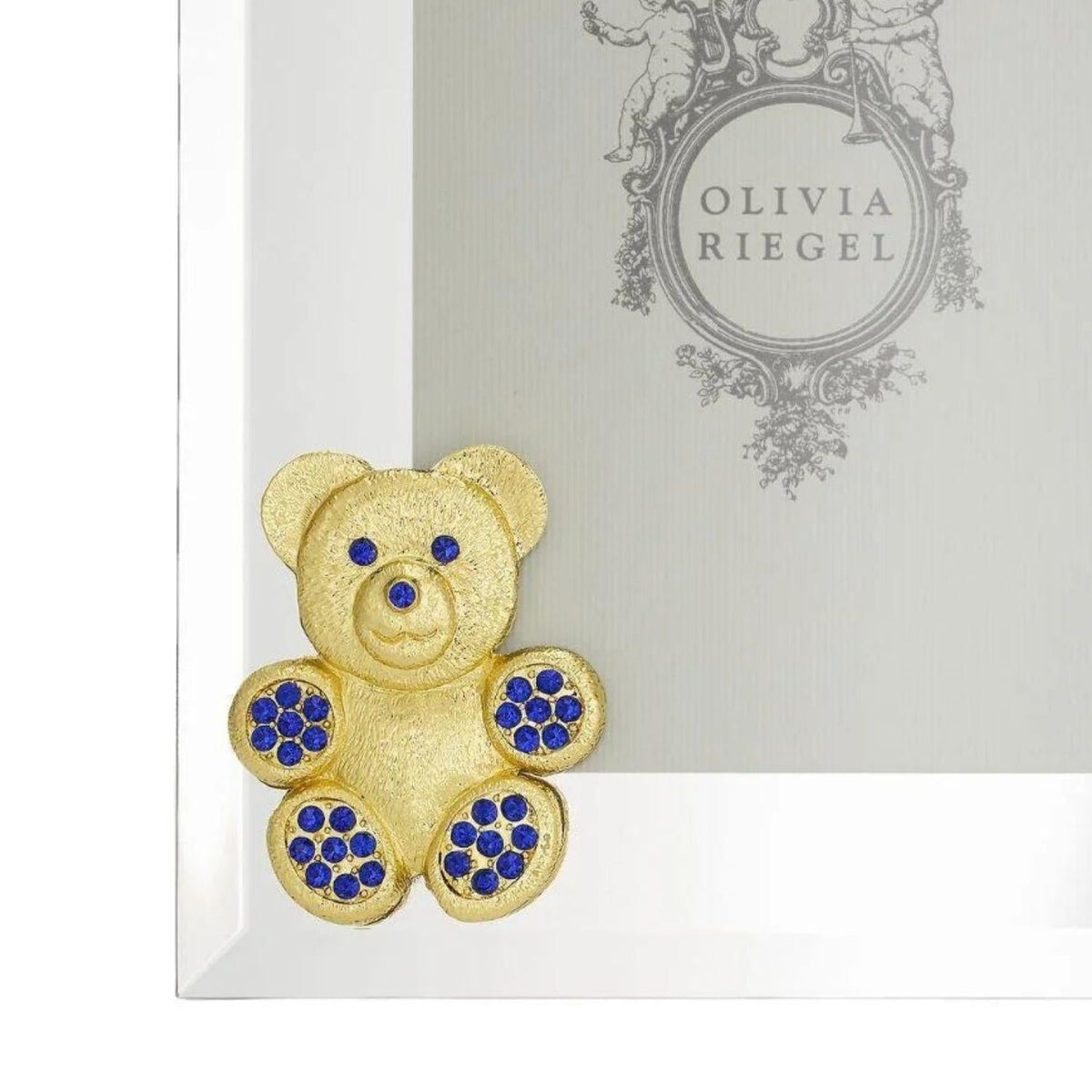 Teddy Bear with Sapphire Crystals 5" x 7" Picture Frame, Gold