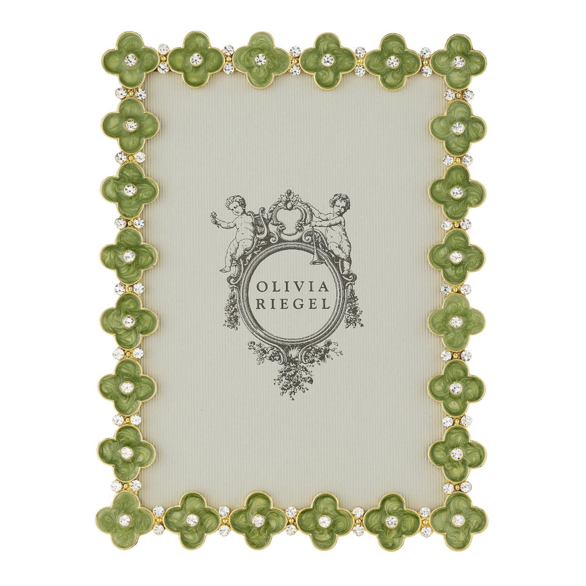 Celadon Enamel Clover 5" x 7" Picture Frame, Gold