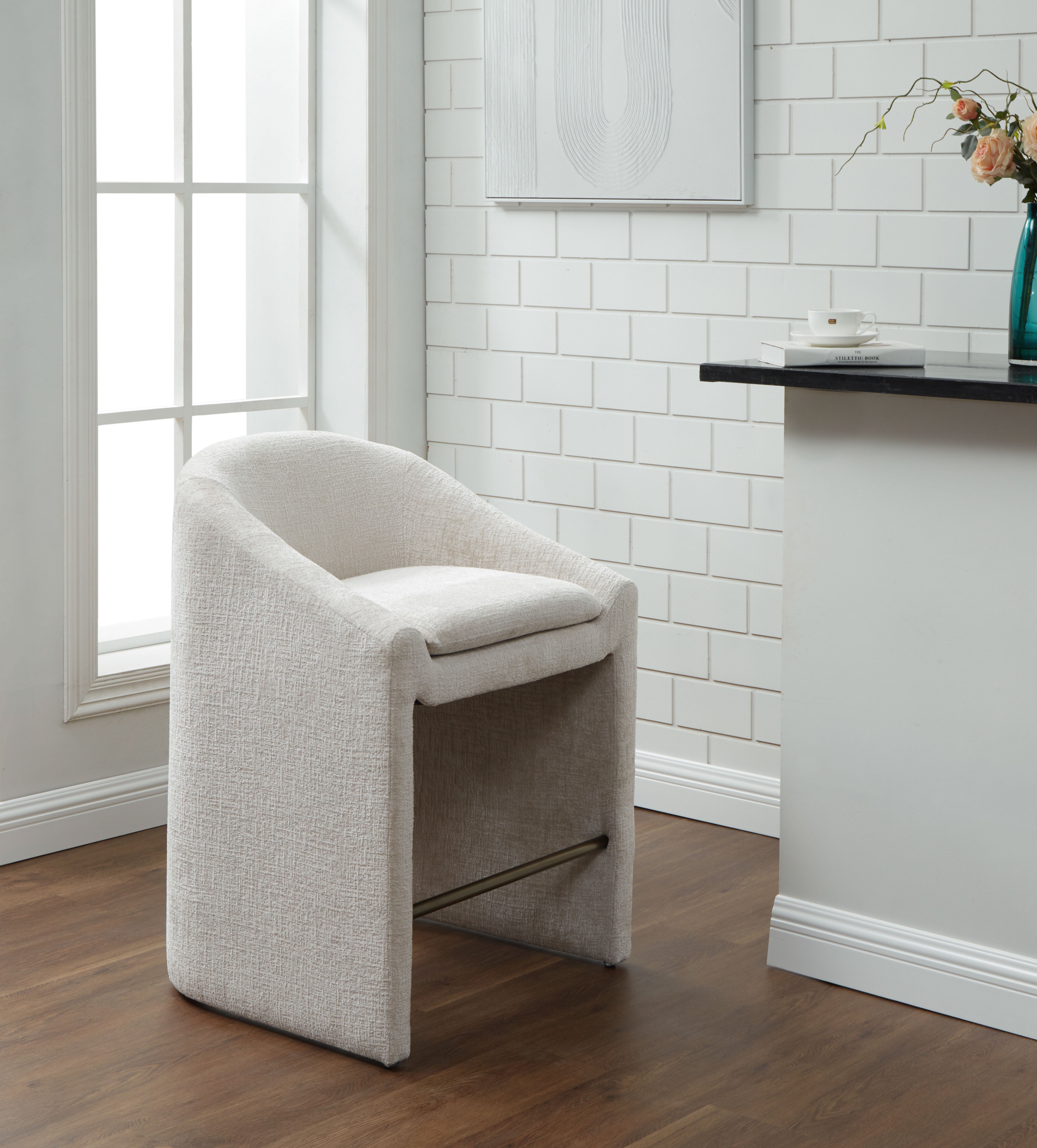Kagan Chenille Counter Stool | Safavieh Couture - SFV4857 - Cream