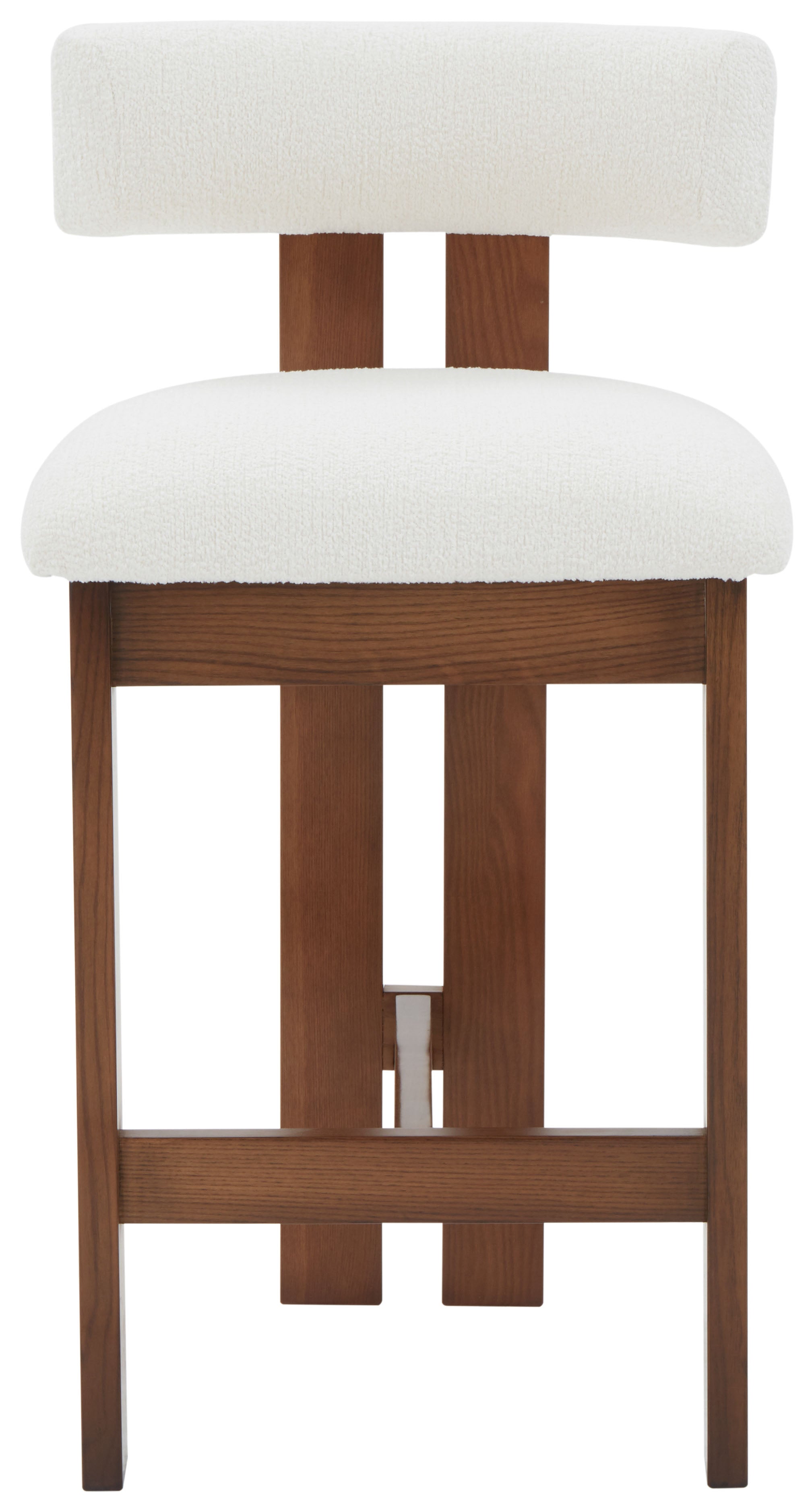 Macey Boucle Counter Stool | Safavieh Couture - SFV4860 - Ivory / Walnut