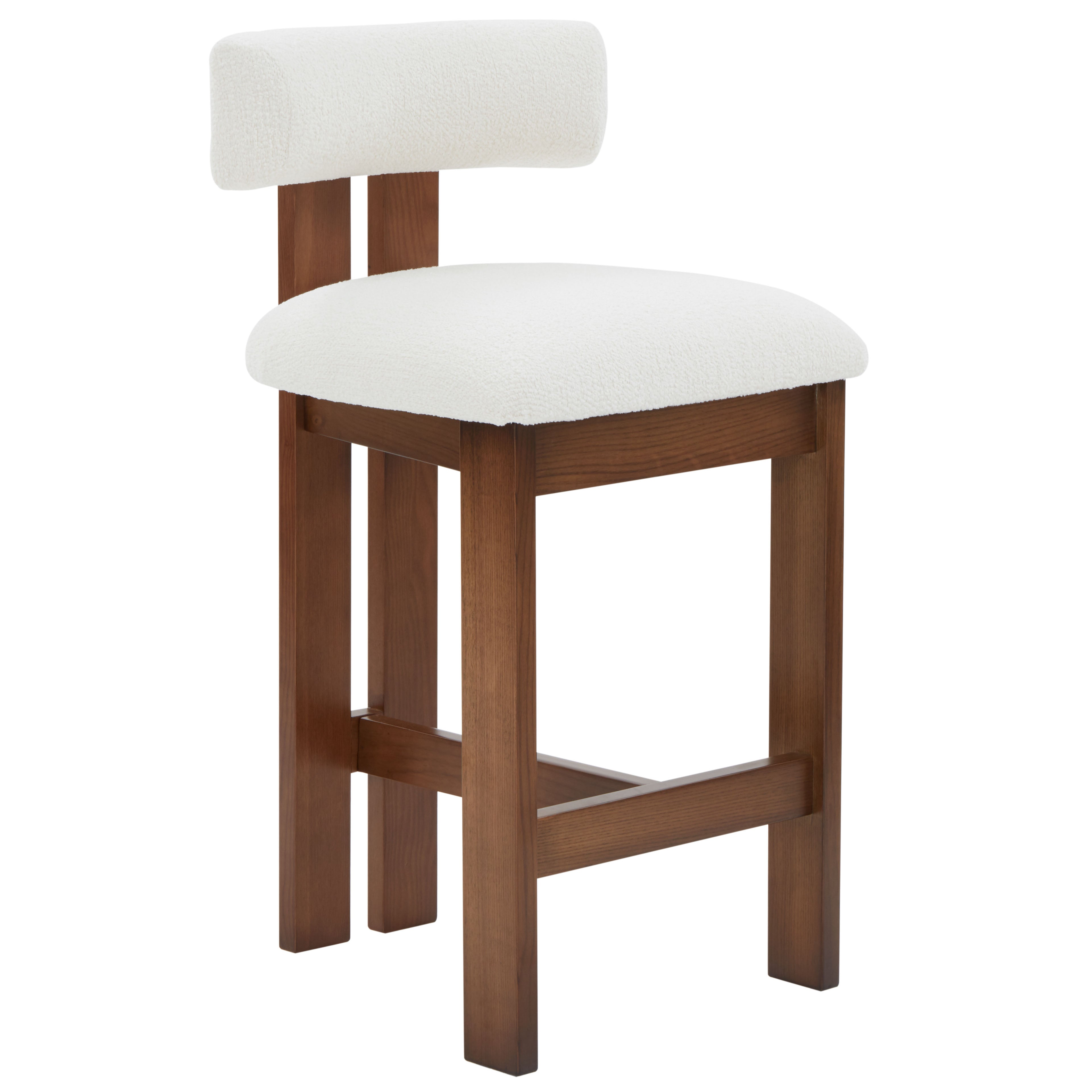 Macey Boucle Counter Stool | Safavieh Couture - SFV4860 - Ivory / Walnut