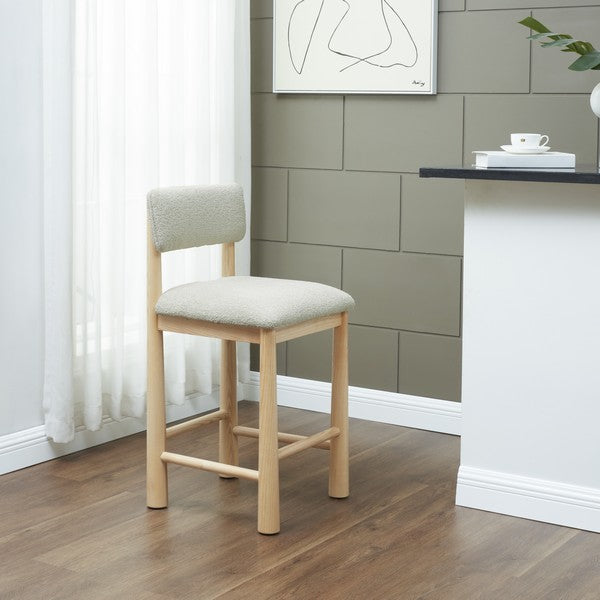 Wrenley Boucle Counter Stool | Safavieh Couture - SFV4865 - Taupe / Natural
