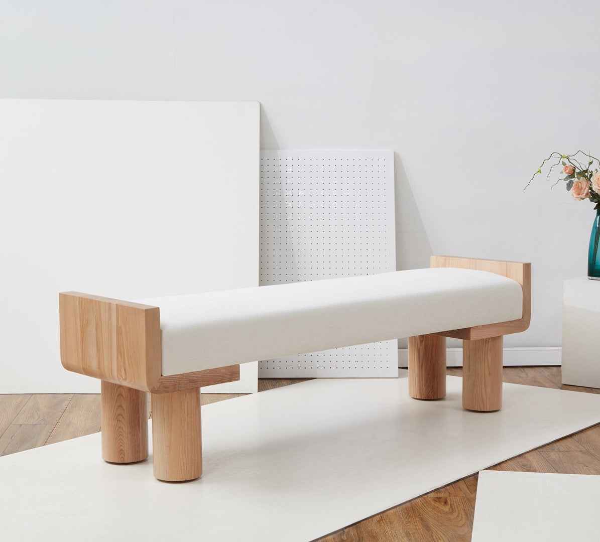 Iryna Boucle And Wood Bench | Safavieh Couture - SFV5138