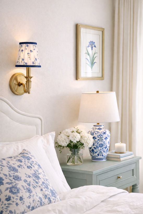 Blue Velvet Floral Sconce Shade