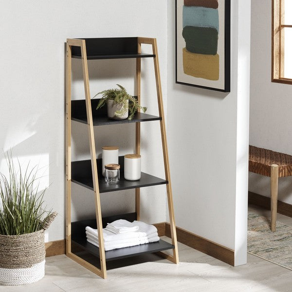 Barteau 4 Tier Shelf, STG1912 | Safavieh - Natural Bamboo / Black