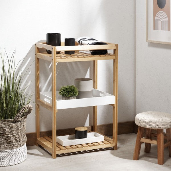 Akio 3 Tier Shelf, STG1915 | Safavieh - White / Natural Bamboo