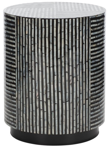 Harlon Round Stool, STL1803 | Safavieh - Multi Black Faux Mother Of Pearl
