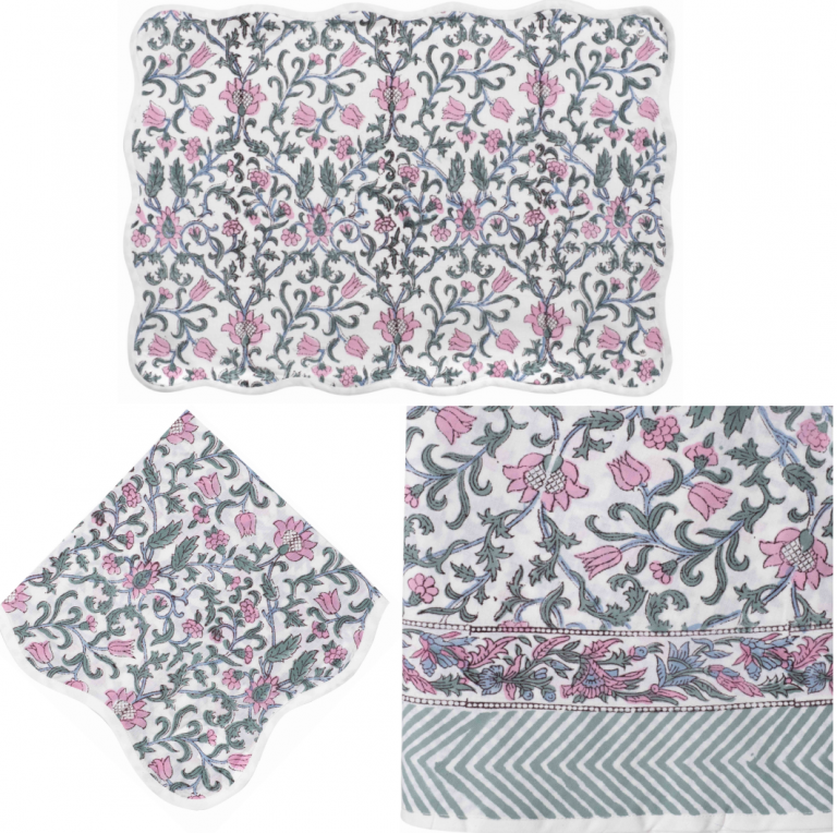 PINK & GREEN FLORAL LINEN COLLECTION – TABLECLOTH