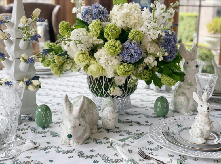 Green and White Floral Sitting Bunny