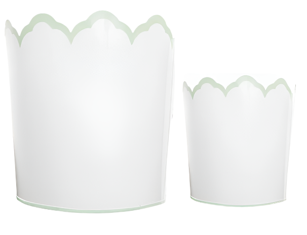 White & Sage Green Scalloped Bucket Planter & Wastepaper Basket: Final Sale