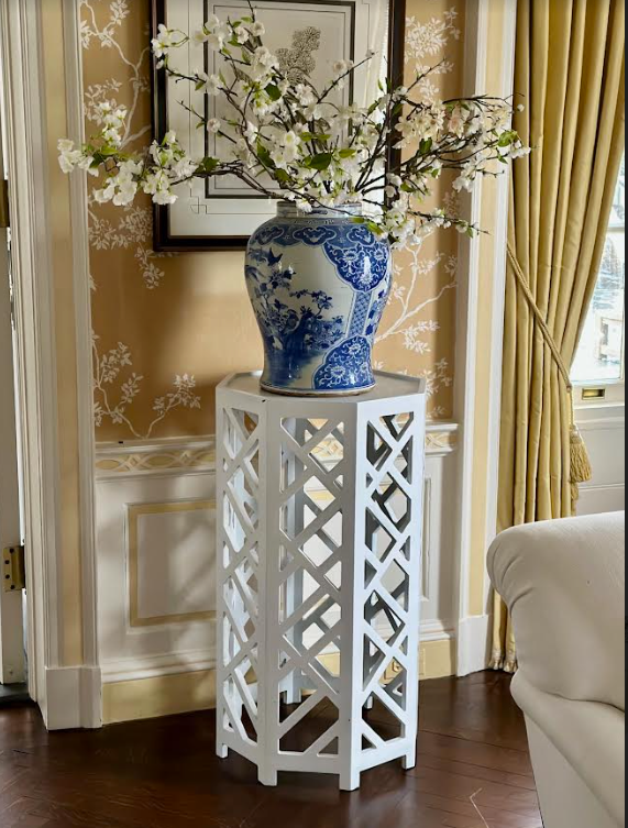 White Fretwork Wood Pedestal