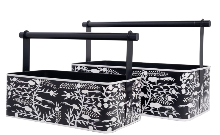 Set of 3 Navy Chinoiserie Gardening Tools