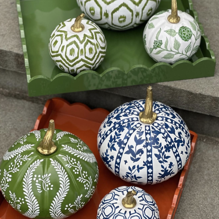 Chinoiserie Pumpkin Bundle – Hand-Painted Metal Pumpkins in Elegant Designs