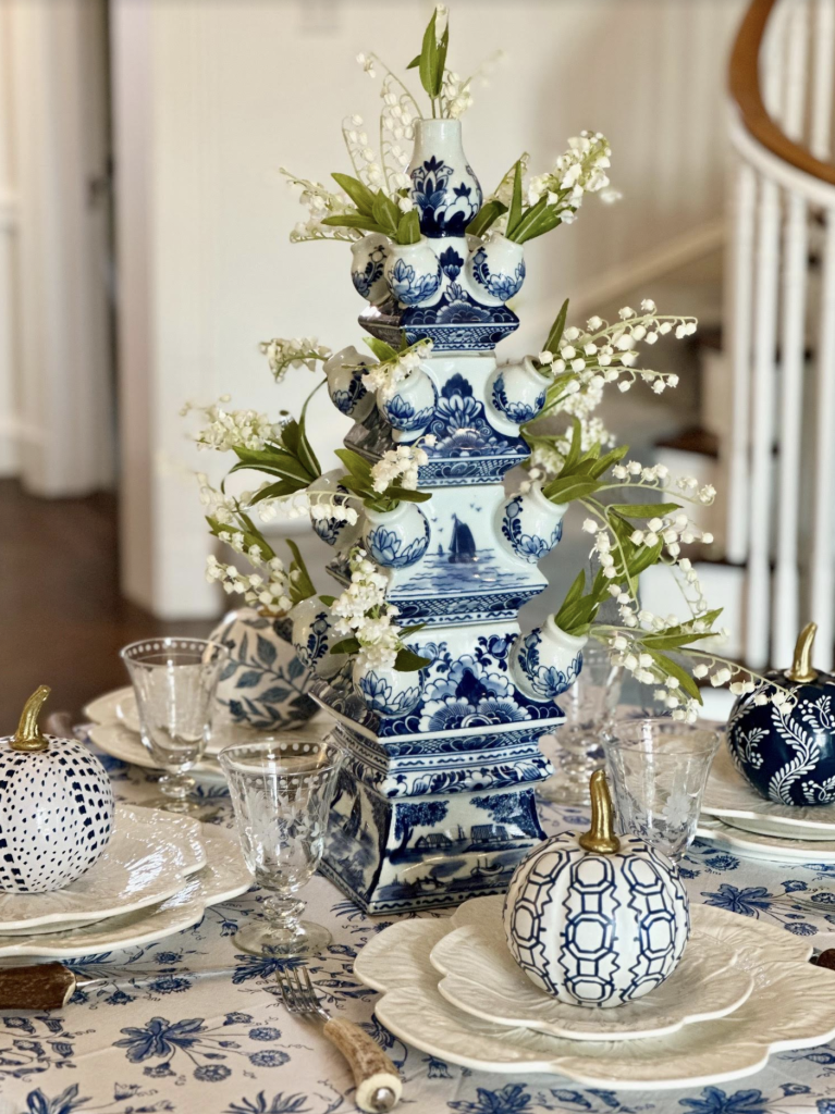 White Pumpkin with Blue Floral