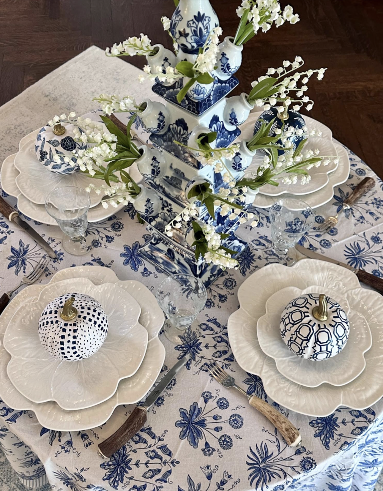 White Pumpkin with Blue Geometric