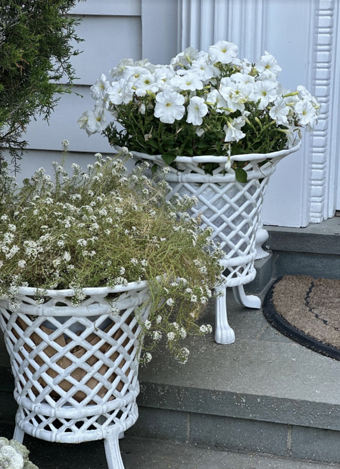 White Lattice Footed Floor Planter