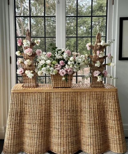 Extra Large Scalloped Wicker Console Table