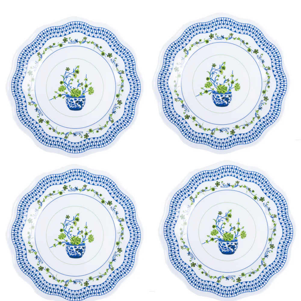 SET OF 12 FLORAL CACHE POT MELAMINE SALAD PLATES