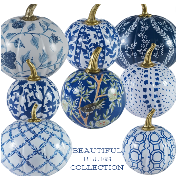 Chinoiserie Pumpkin Bundle – Hand-Painted Metal Pumpkins in Elegant Designs