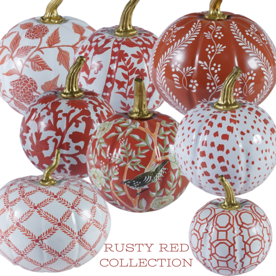 Chinoiserie Pumpkin Bundle – Hand-Painted Metal Pumpkins in Elegant Designs