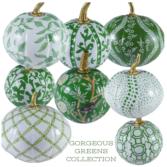 Chinoiserie Pumpkin Bundle – Hand-Painted Metal Pumpkins in Elegant Designs