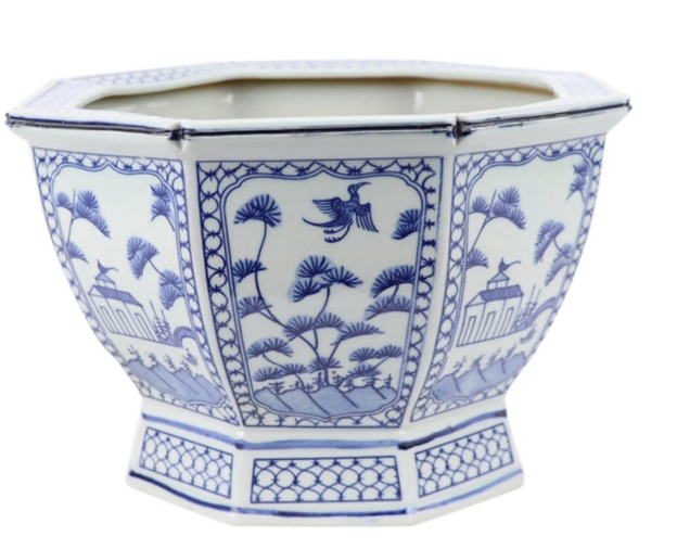 Pear & Magnolia in Hexagon Porcelain Planter