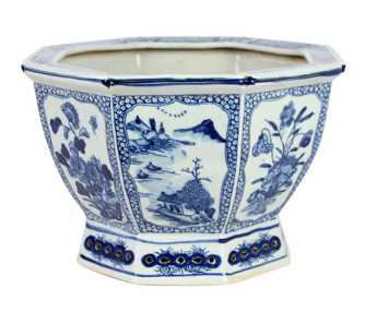 Pear & Magnolia in Hexagon Porcelain Planter