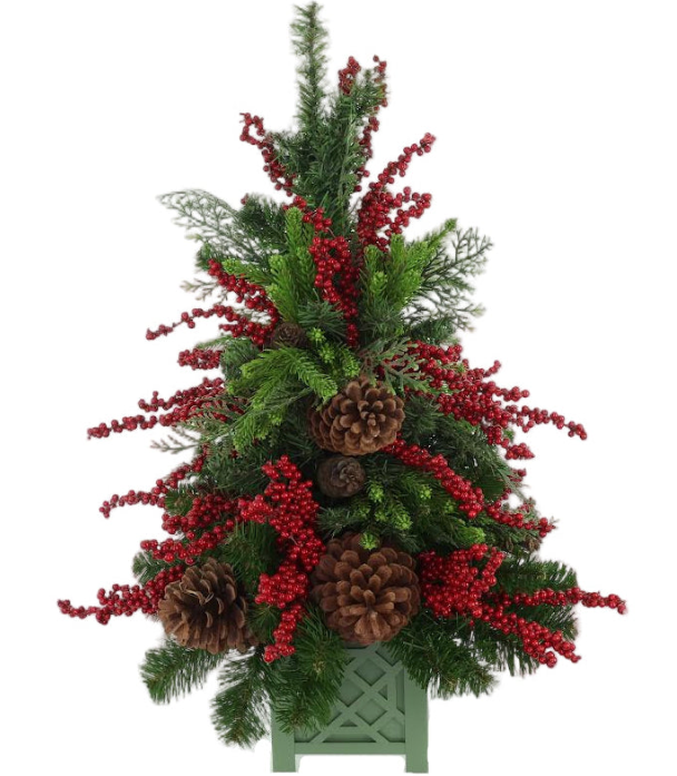 Holiday Tree with Berries & Pine Cones in Chippendale Planter