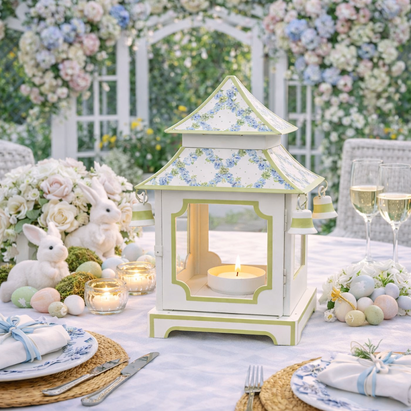 Soft Green Hydrangea Trellis Pagoda Lantern (4 Sizes)