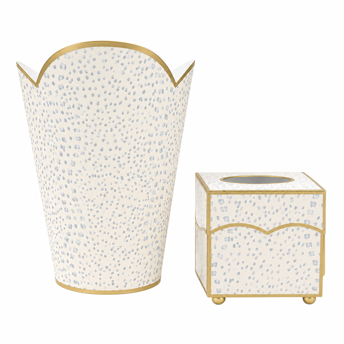 Pale Blue Polka Dot Wastepaper Basket & Tissue Holder (2 Options)