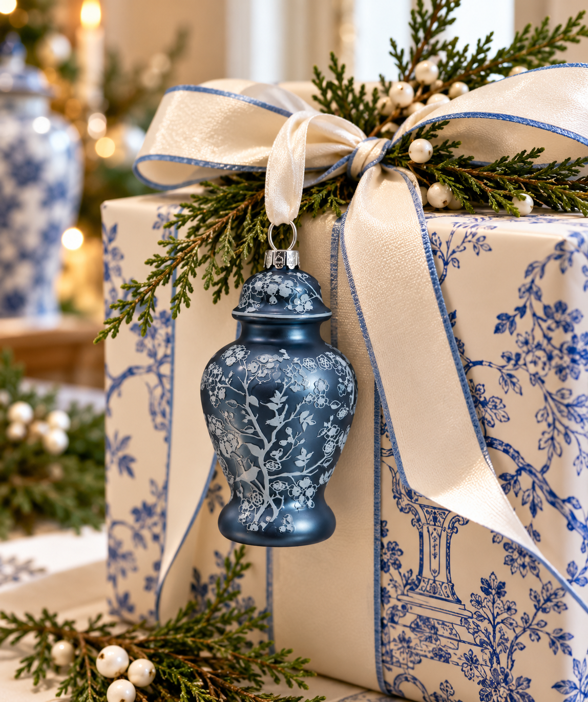 BOX OF 4 PEARLIZED DARK BLUE GINGER JAR GIFT TOPPER
