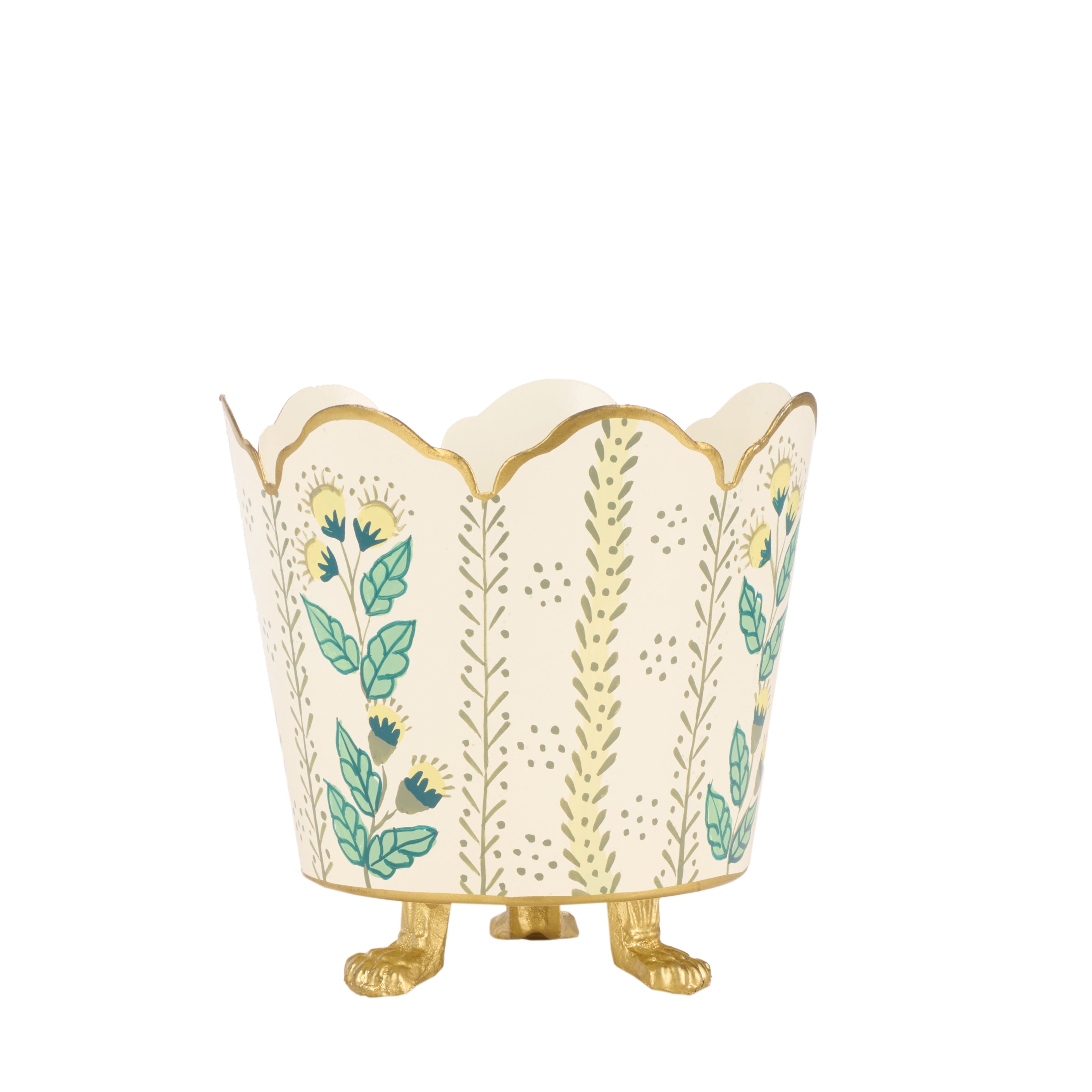 Ivory & Gold Floral Bucket Planter (3 Sizes)