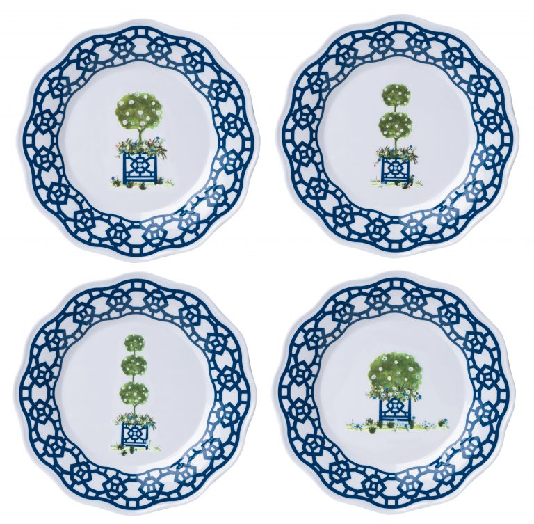 SET OF 12 TRELLIS AND TOPIARY MELAMINE SALAD PLATES