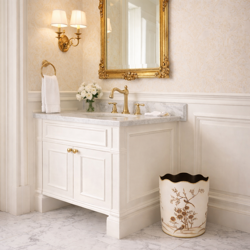 Ivory & Gold Scalloped Wastepaper Basket