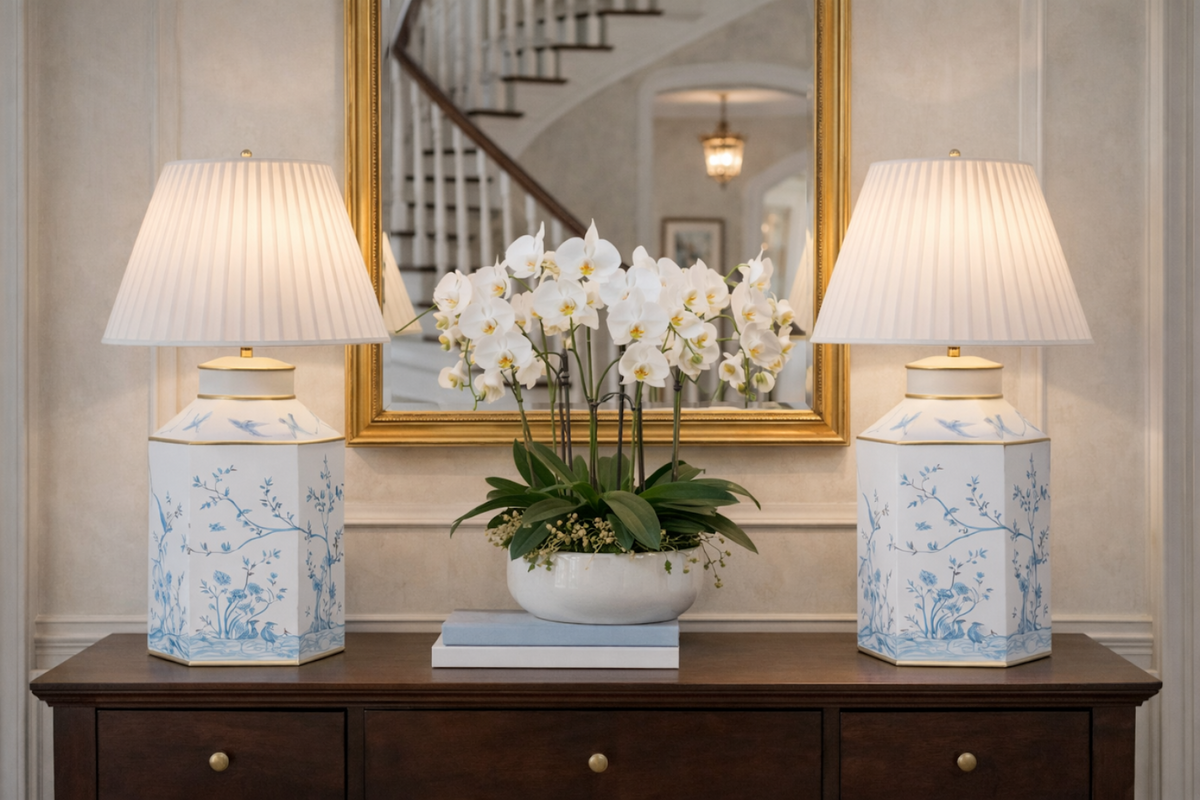 Pale Blue & Ivory Hexagon Lamp