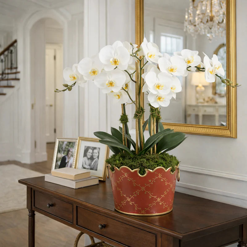 Red Trellis Scalloped Planter