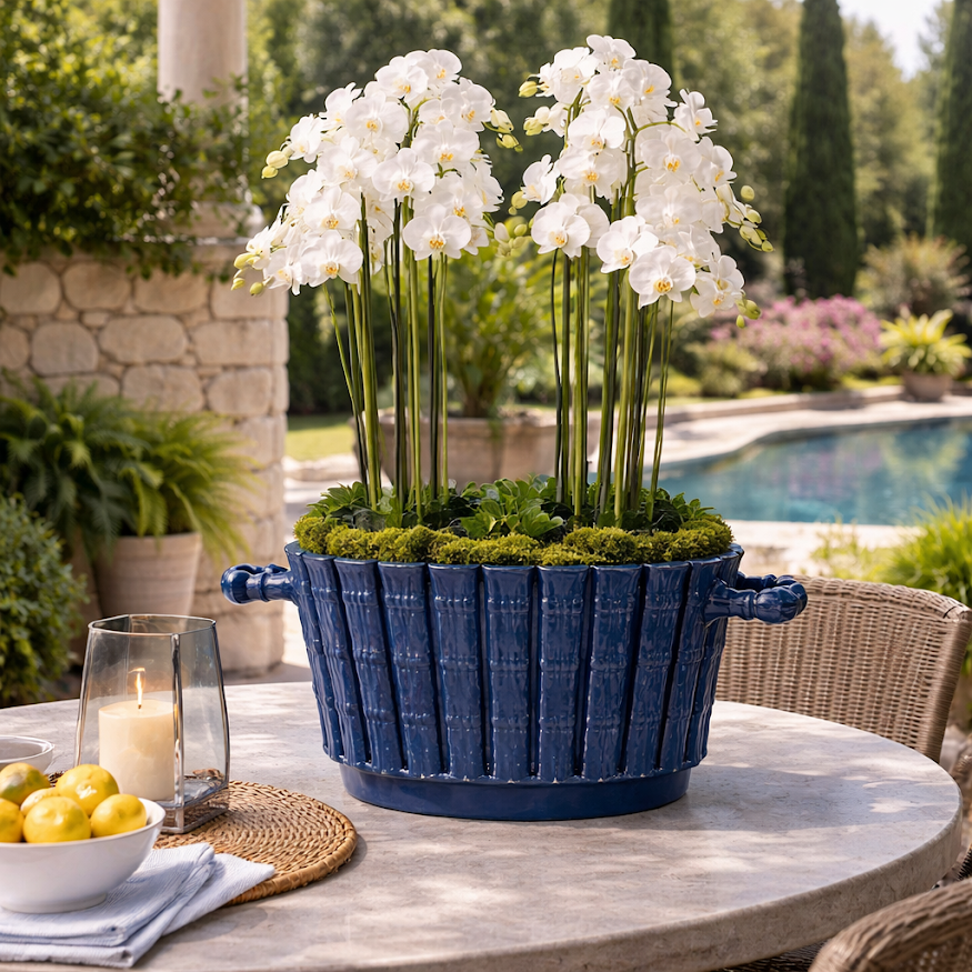 Large Square Navy Bamboo Planter