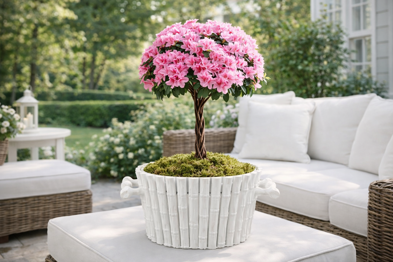 Large Oval White Bamboo Planter