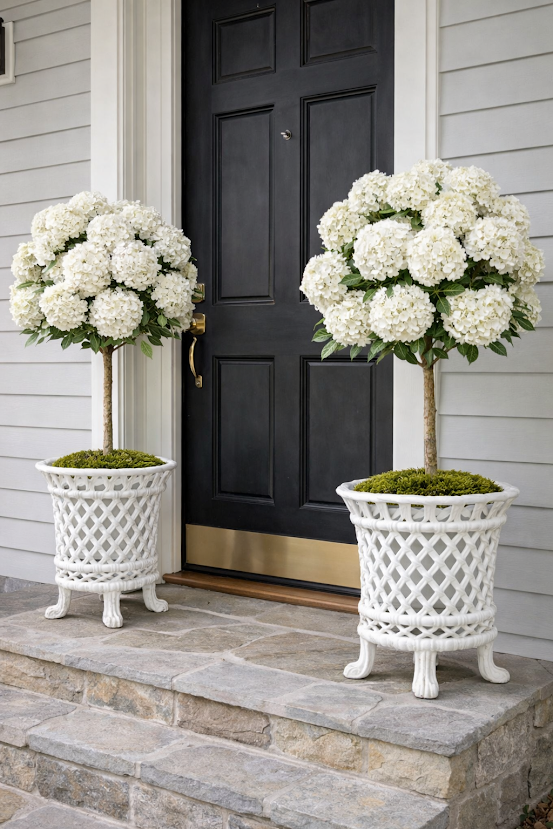 White Lattice Footed Floor Planter