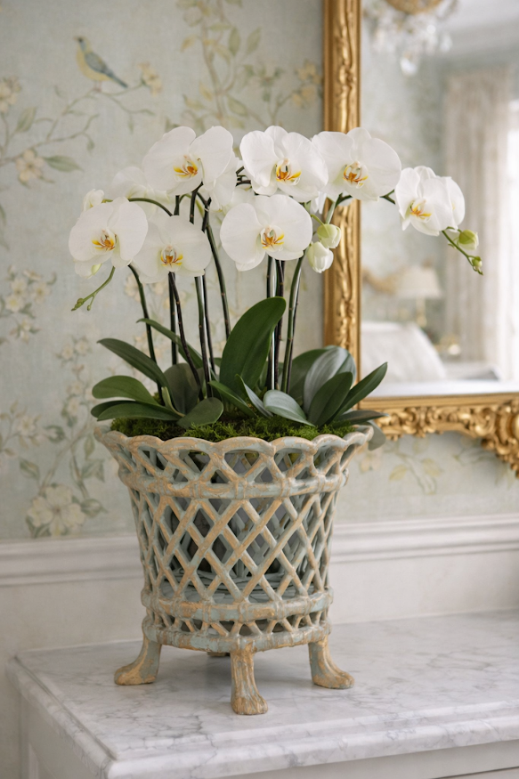 Verde Green & Gold Lattice Footed Planter