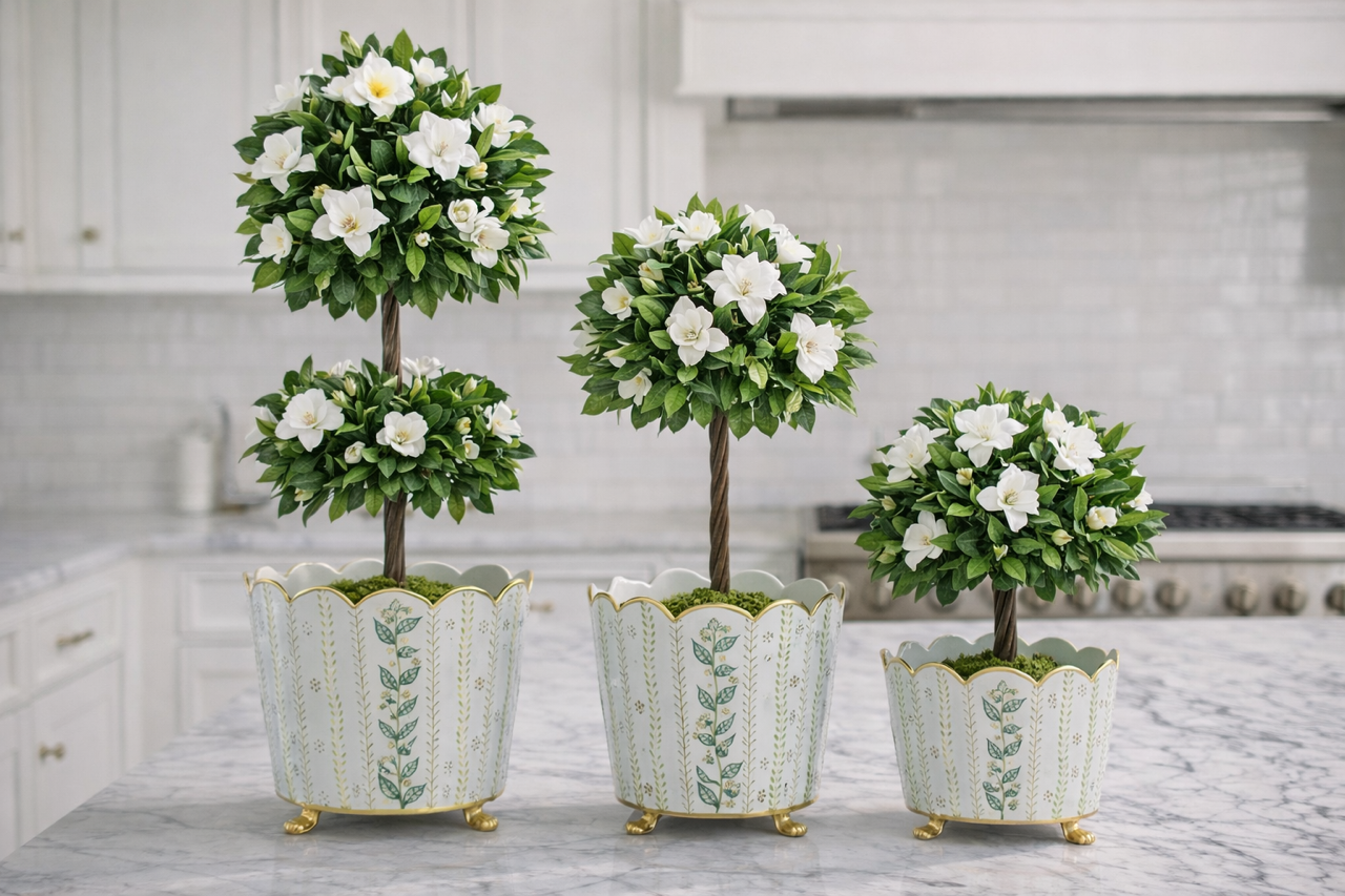 Ivory & Gold Floral Bucket Planter (3 Sizes)