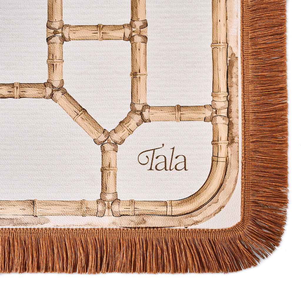 The Veranda Mahjong Mat - Bamboo Neutral with Fringe