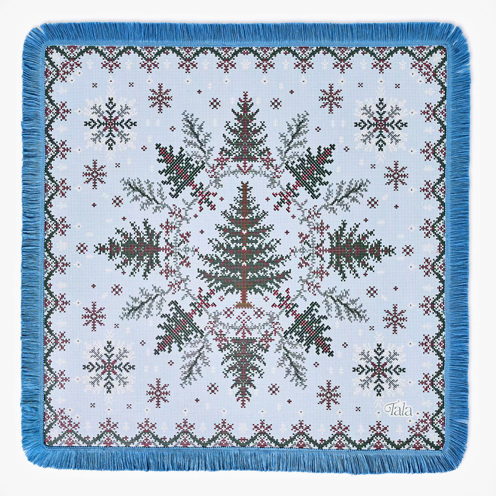Sweater Weather - Holiday Mahjong Mat with Winter Blue Fringe