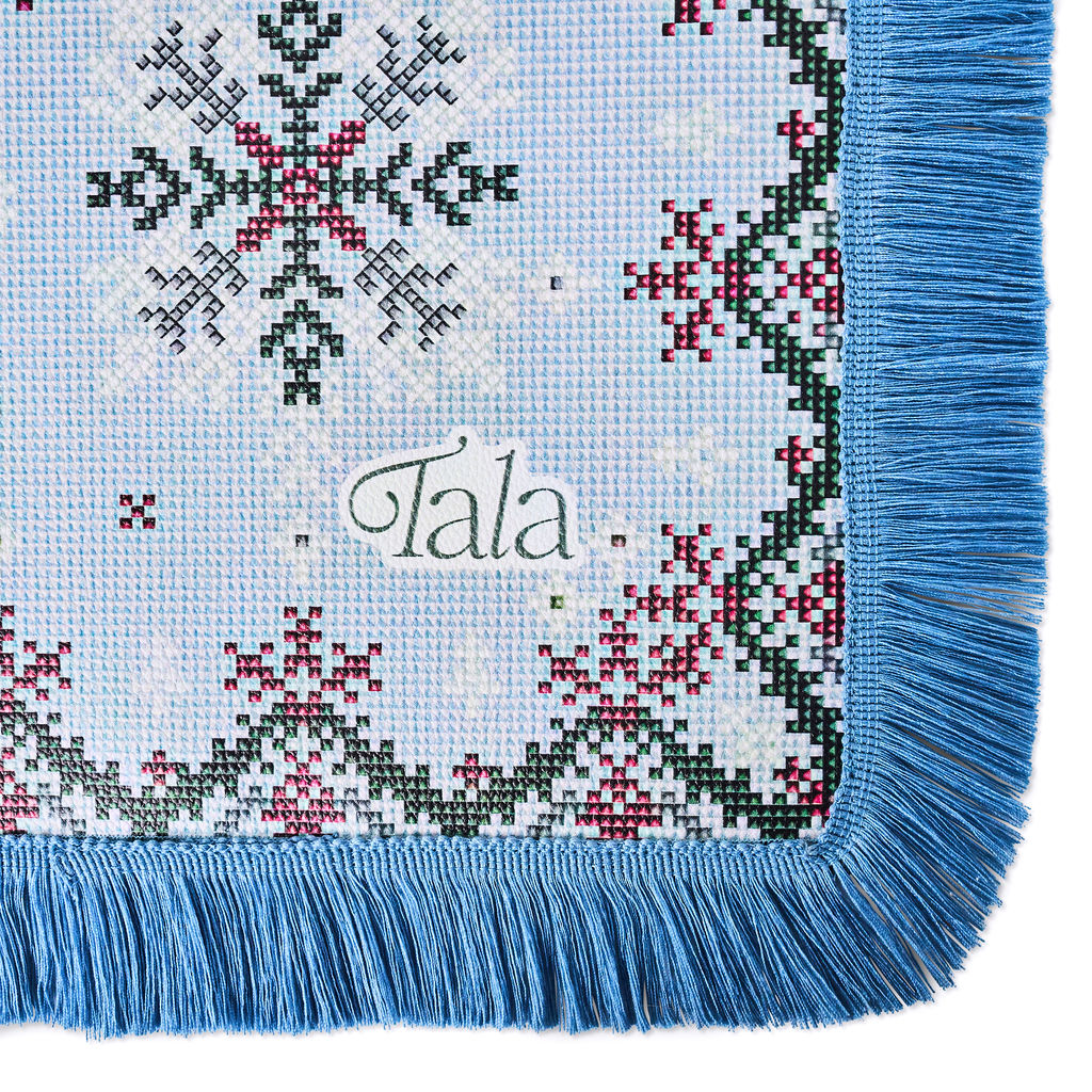 Sweater Weather - Holiday Mahjong Mat with Winter Blue Fringe