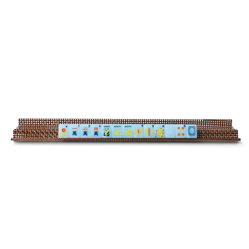 Horizon Mahjong Rack & Pusher | 20 Inches | Set of 4 | Chocolate Woven Rattan