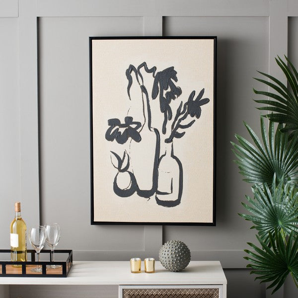 Inky Arrangement, 24 X 36, Framed Wall Art, WLA2069 | Safavieh - Antique Ivory / Black