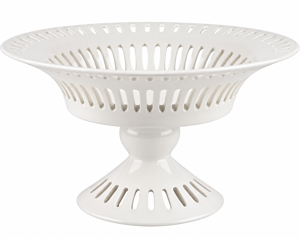 WHITE PIERCED PEDESTAL BOWL